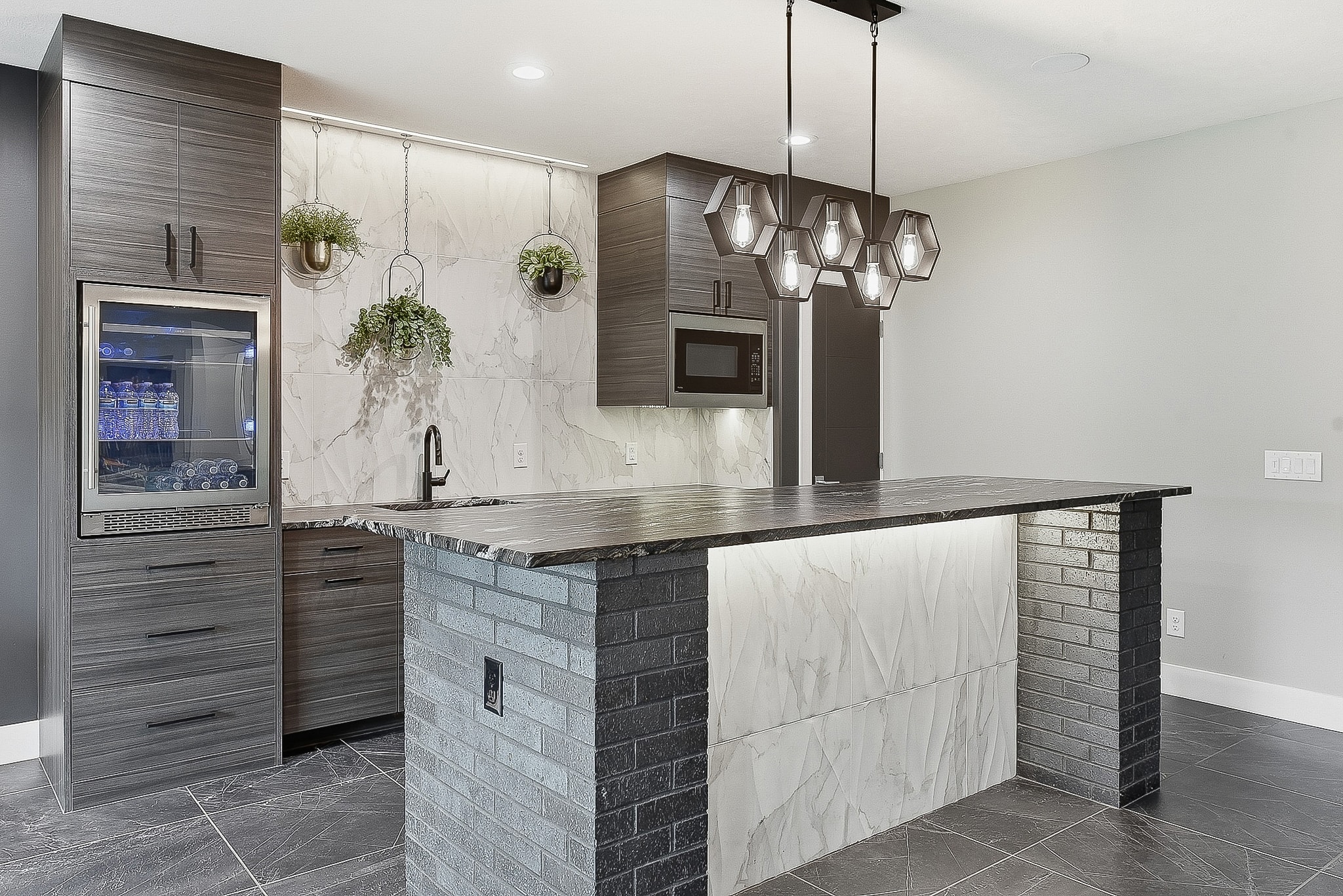 Bar Area with Backsplash & Brick Looking Tile